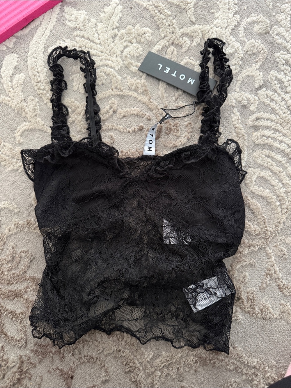 Motel Rocks Black Lace Bandeau Cami with Ruffled Straps
